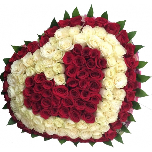 Купить букет в форме сердца из бело-красных роз в Комсомольске-на-Амуре